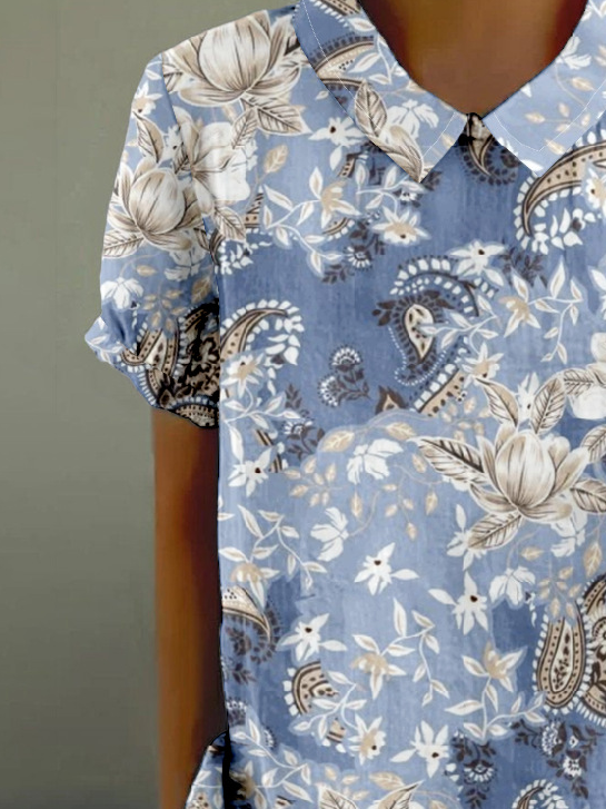 Shawl Collar Loose Casual Paisley T-Shirt