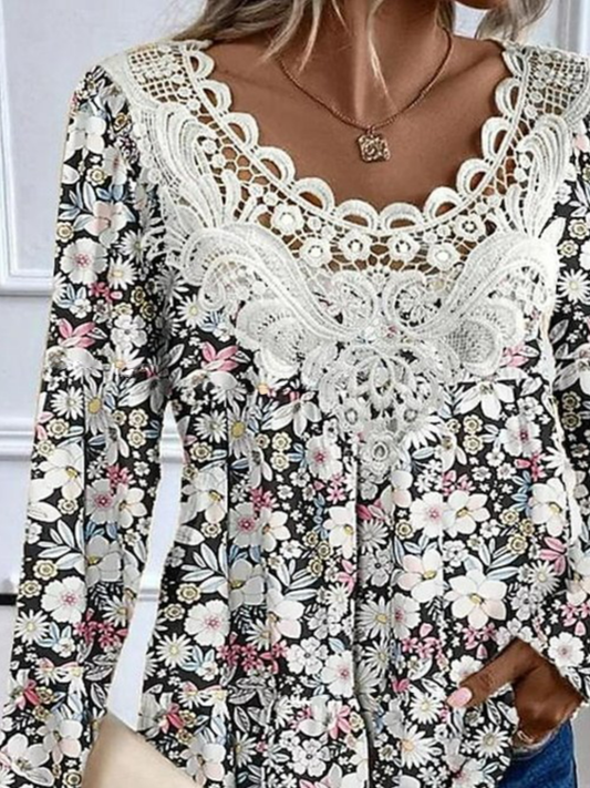 Lace Floral Casual Loose Shirt
