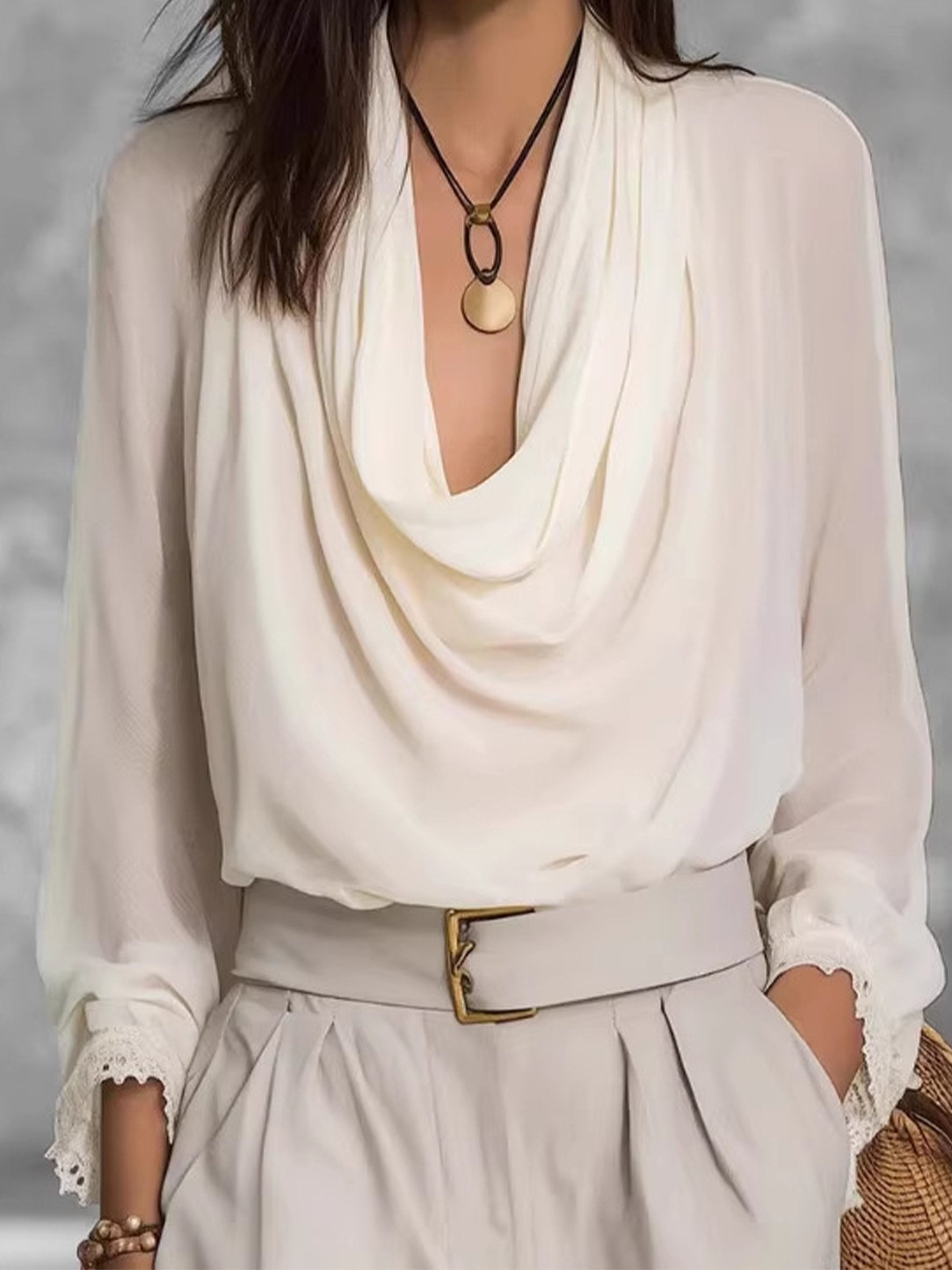 Chiffon Cowl Neck Going Out Elegant Blouse