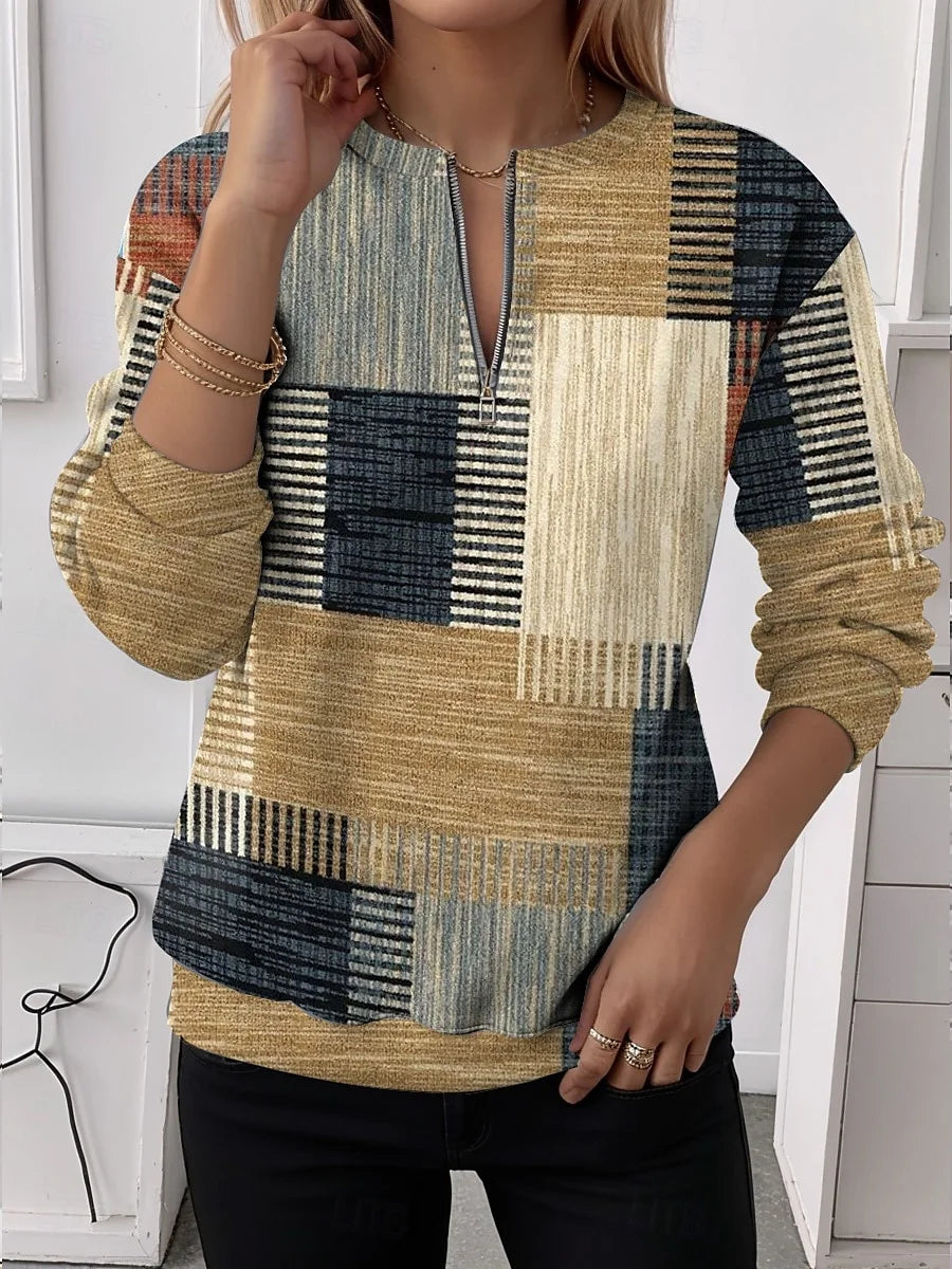 Women's Half-Zip Sweatshirt Striped Patchwork Pattern Casual Commuting