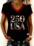 Women's Short Sleeve T-shirt Summer Black Independence Day (Flag) Printing V Neck Holiday Going Out Vintage Top