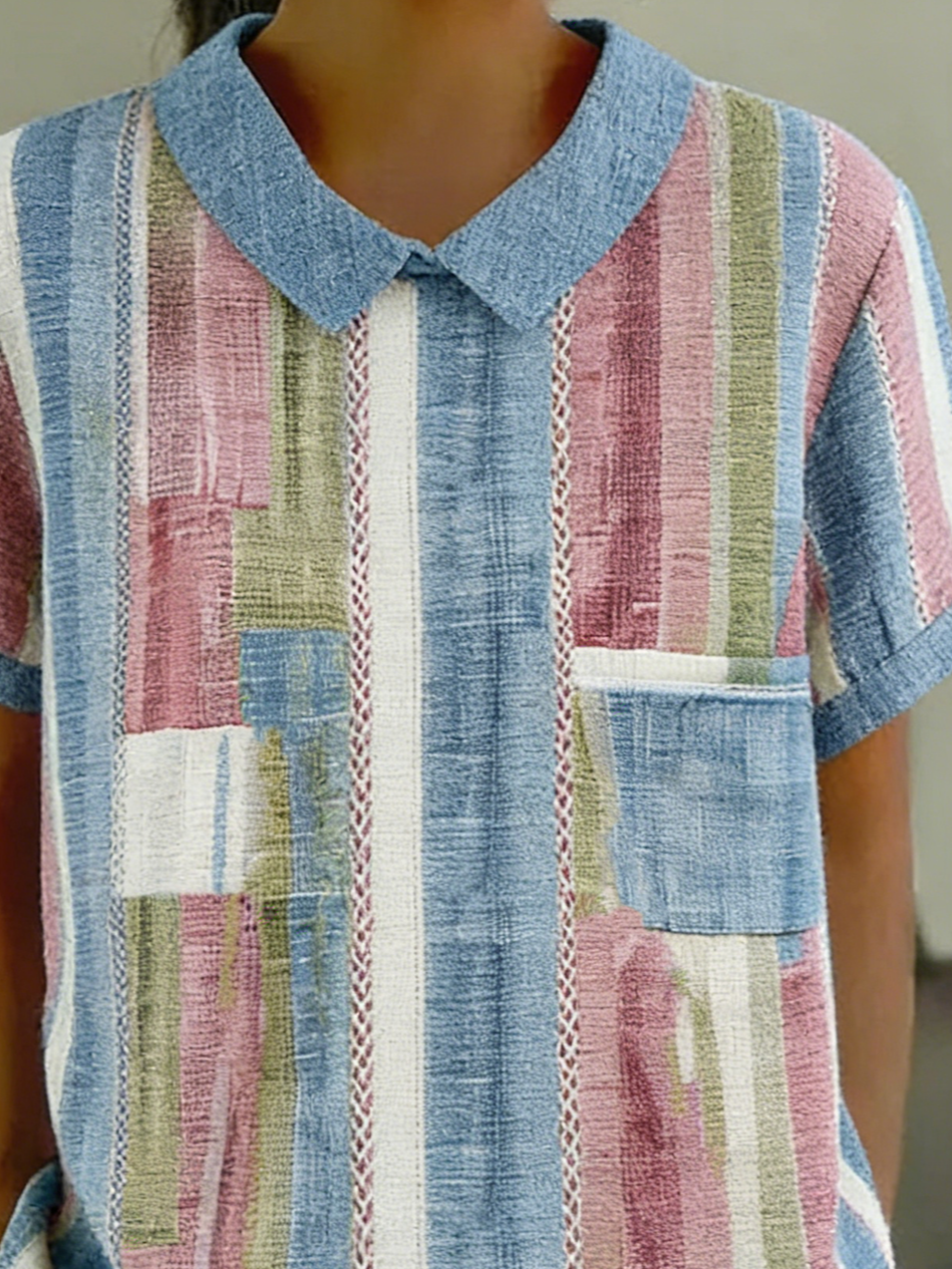 Loose Elegant Geometric Shawl Collar Shirt