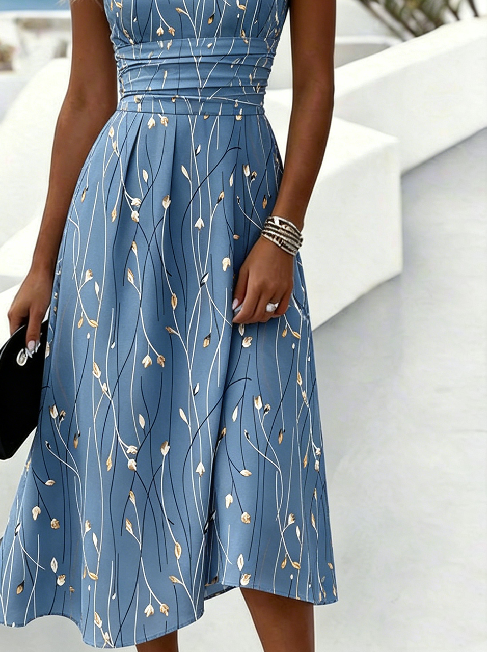 Regular Fit Floral Crew Neck Elegant Dress With No