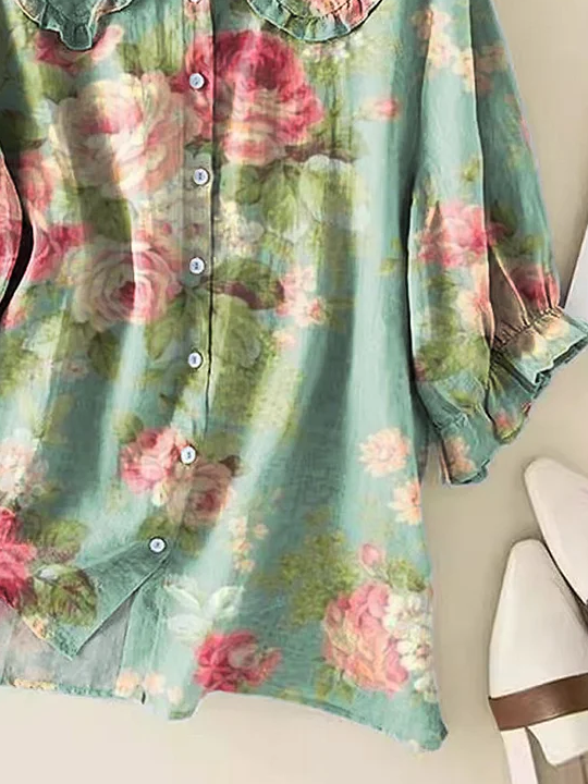Women's Floral Print Casual Peter Pan Collar Shirt