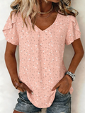 Elegant V Neck Cotton-Blend Shirt