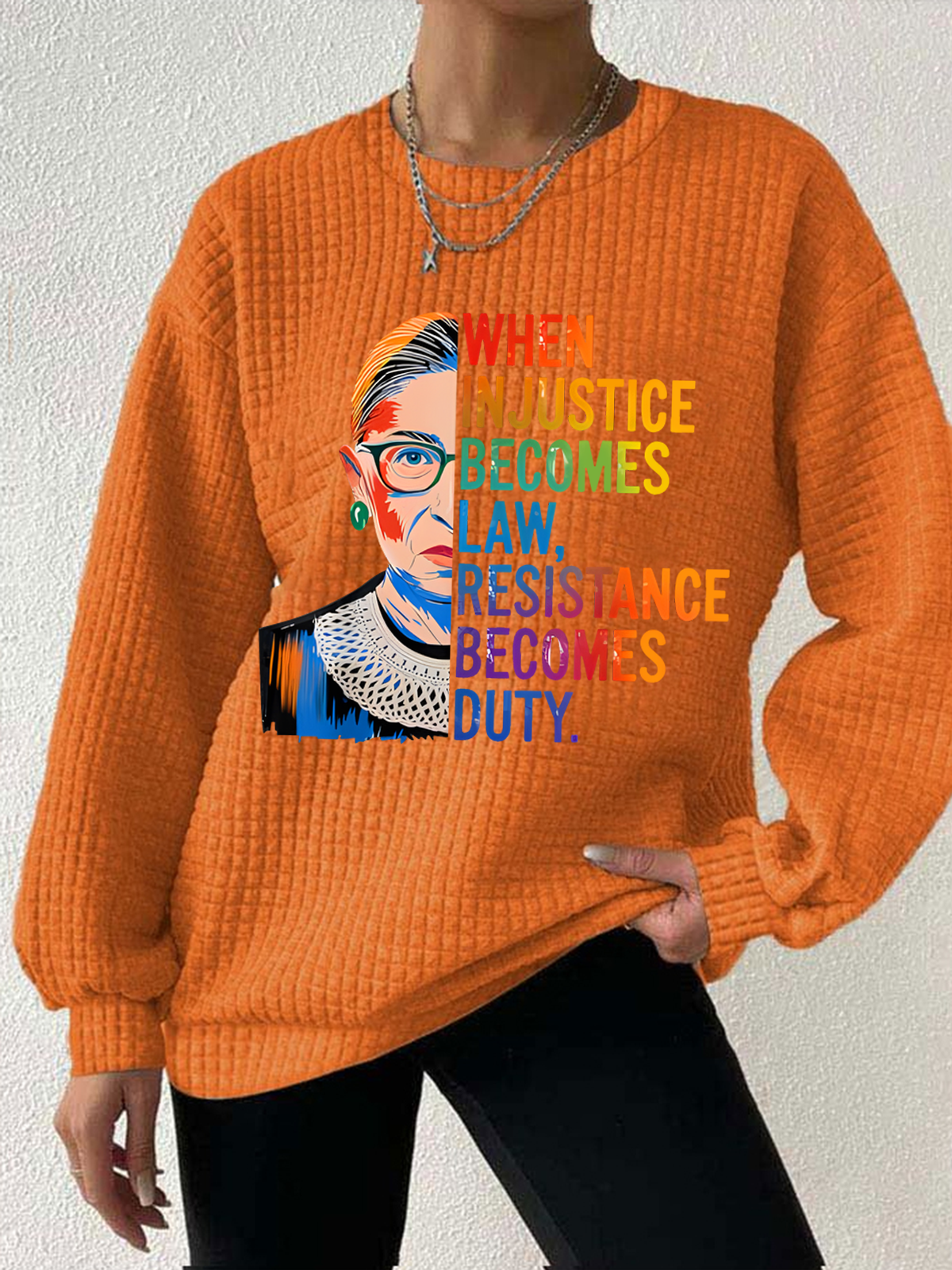 Women's When Injustice Becomes Law Resistance Becomes Duty Rbg Quote Waffle Sweatshirt