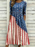 Women's Half Sleeve Summer Blue Independence Day (Flag) Printing Crew Neck Daily Going Out Casual Maxi H-Line Dress