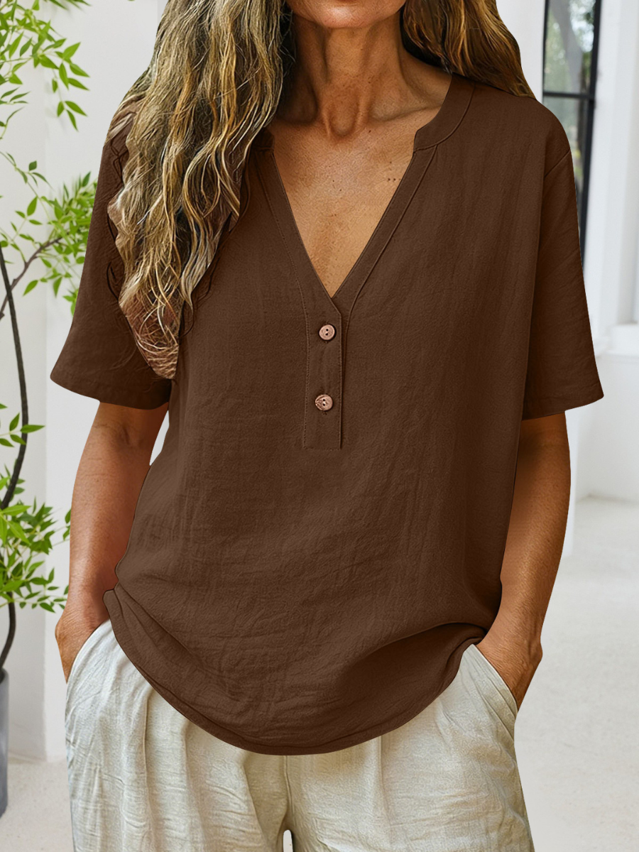 Women's Short Sleeve T-shirt Summer Blue Plain Split Joint V Neck Daily Going Out Casual Top