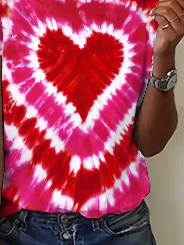Women's Short Sleeve T-shirt Summer Deep Pink Heart/Cordate Printing Jersey Crew Neck Daily Going Out Casual Top
