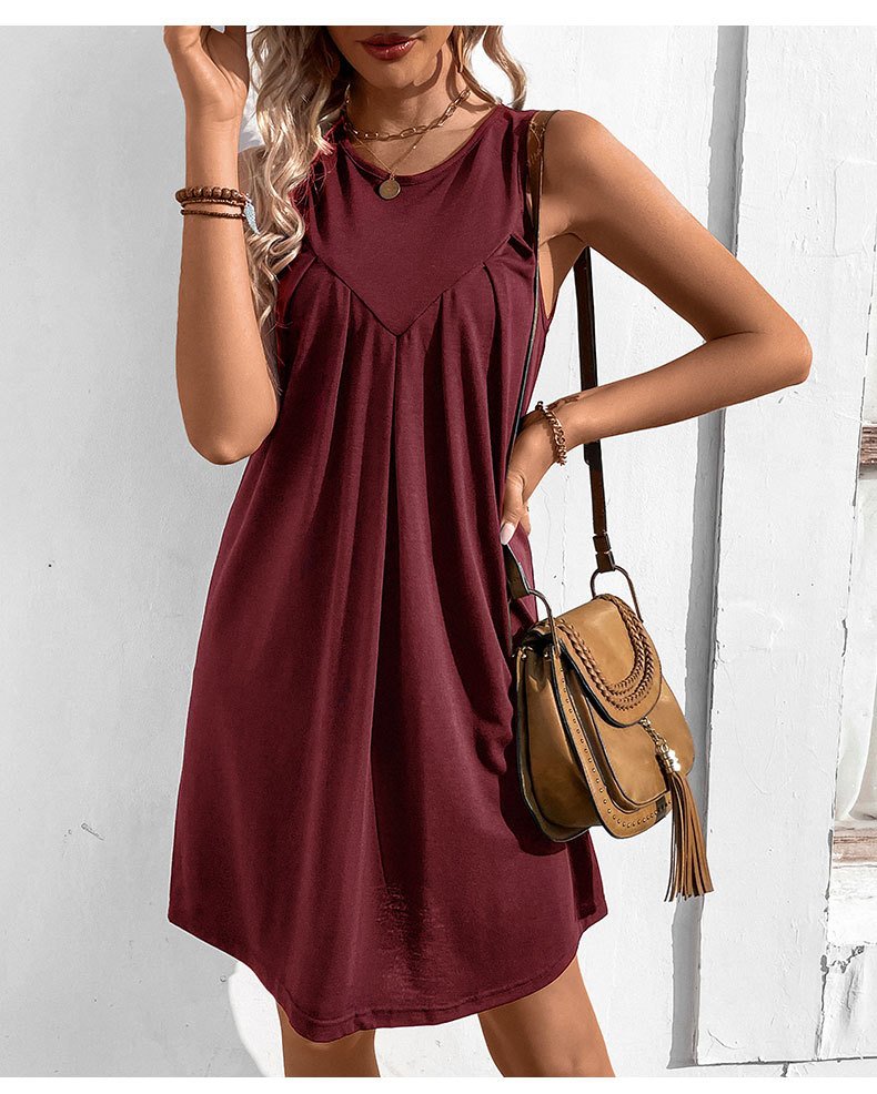 Plain Elegant Cotton-Blend Crew Neck Dress With No