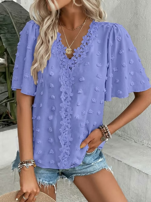 Women's Loose V Neck Short Sleeve Top Summer Going Out Casual Elegant Blouse