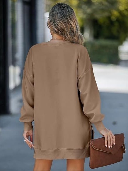Crew Neck Split Joint Plain Lady Romance Sweatshirt