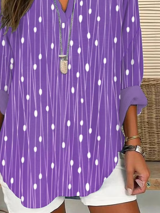 Women's Long Sleeve Blouse Spring/Fall Purple Abstract Printing Cotton-Blend V Neck Daily Going Out Casual Top