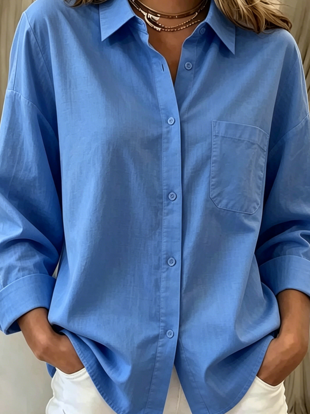 Shawl Collar Casual Loose Plain Shirt
