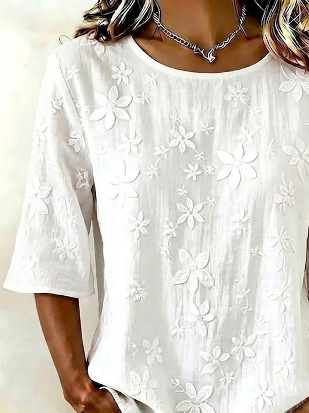 Women's Half Sleeve Blouse Summer White Floral Printing Crew Neck Daily Going Out Vintage Top