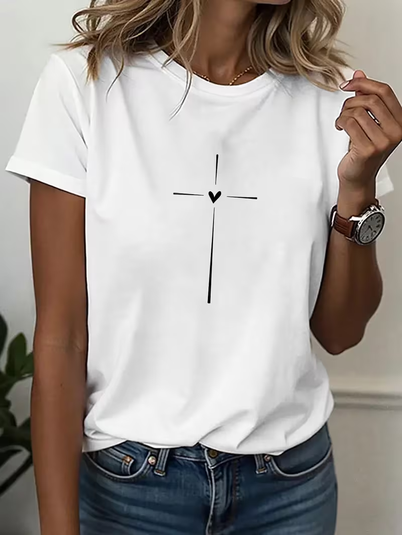 Women's Short Sleeve T-shirt Summer Gray Heart/Cordate Printing Jersey Crew Neck Daily Going Out Casual Top