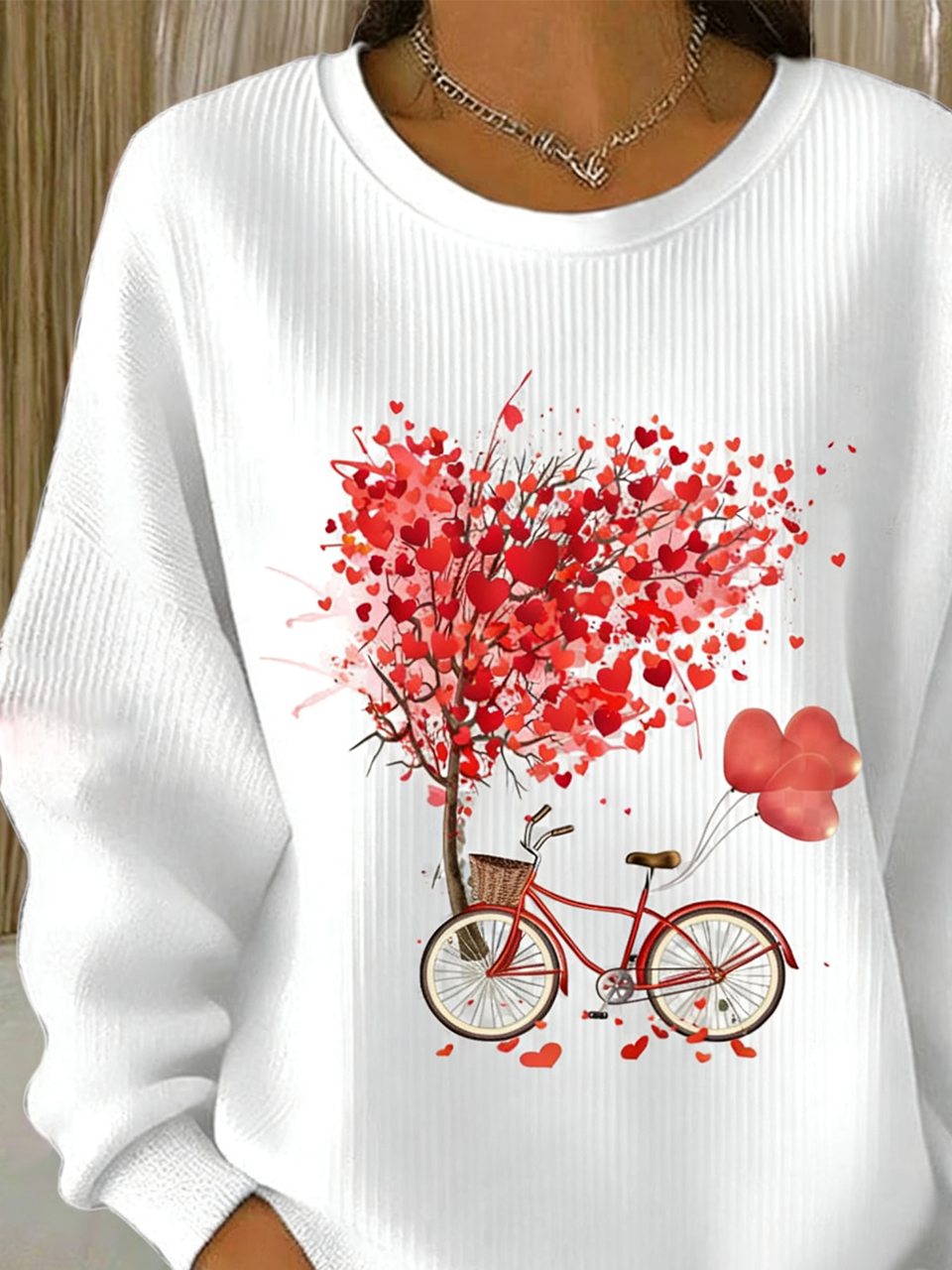 Valentine's Day Cotton-Blend Crew Neck Simple Sweatshirt
