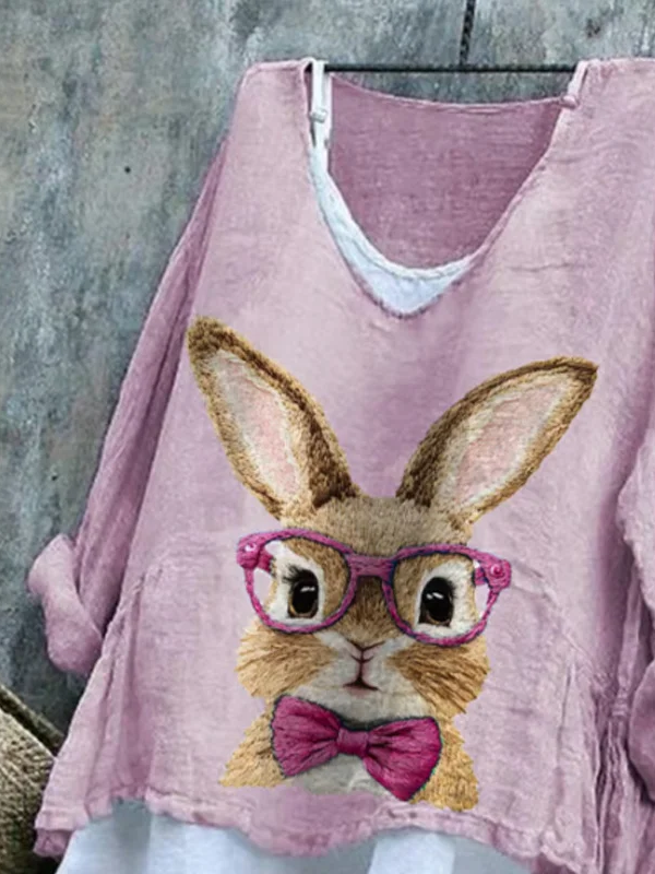 Women's Long Sleeve Blouse Spring/Fall Pink Easter (rabbit) Printing V Neck Daily Going Out Casual Top