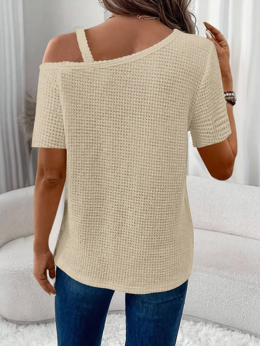 Women's Short Sleeve T-shirt Summer White Plain Split Joint Asymmetrical Daily Going Out Casual Top