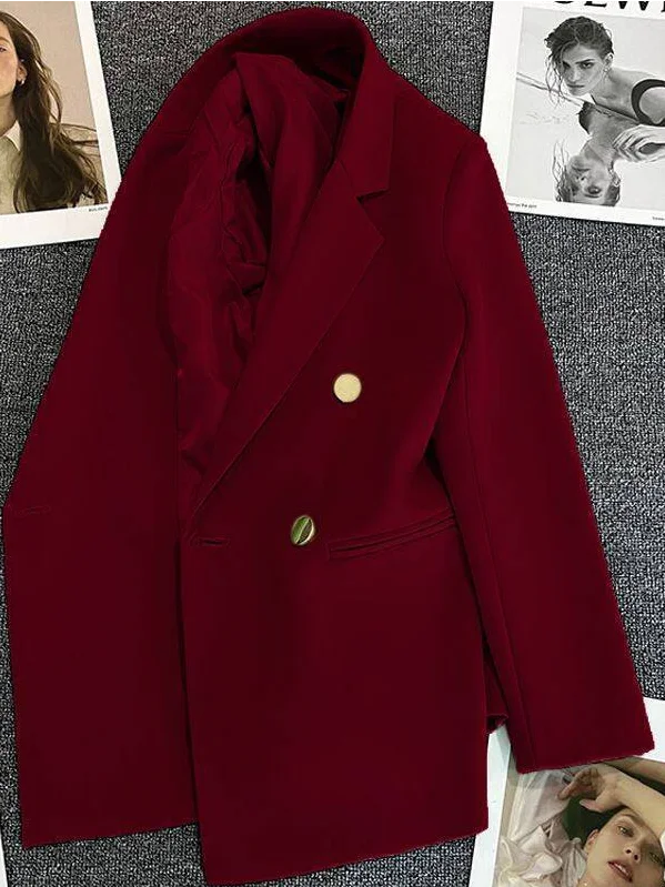 Women's Double Breasted Gold Button Blazer with Peak Lapel