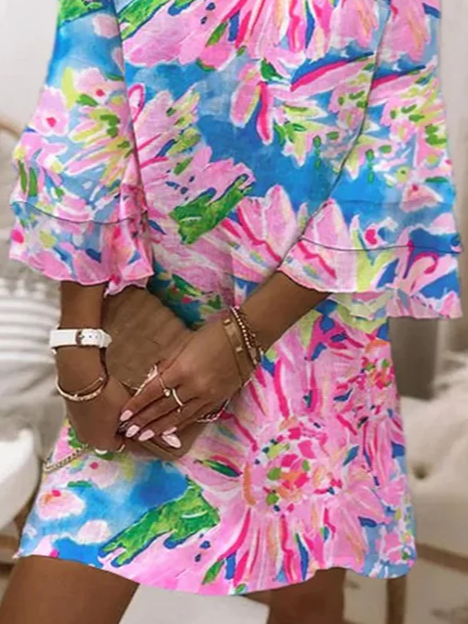 Women's Half Sleeve Summer As Picture Floral Printing V Neck Daily Going Out Casual Midi H-Line Classic Dress