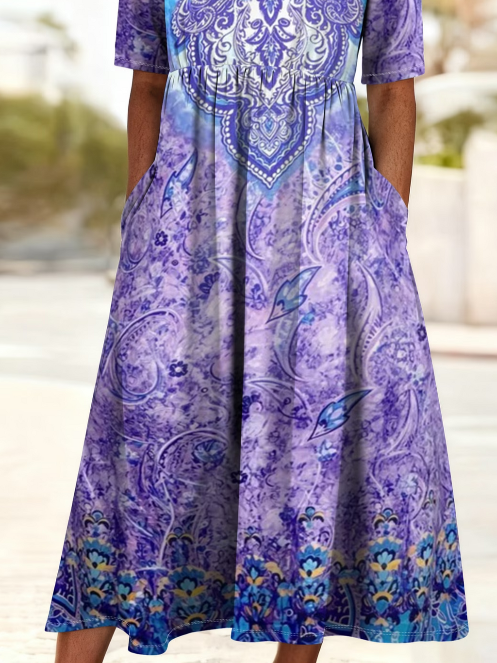Women's Half Sleeve Summer Purple Abstract Printing Crew Neck Daily Going Out Casual Maxi H-Line Dress