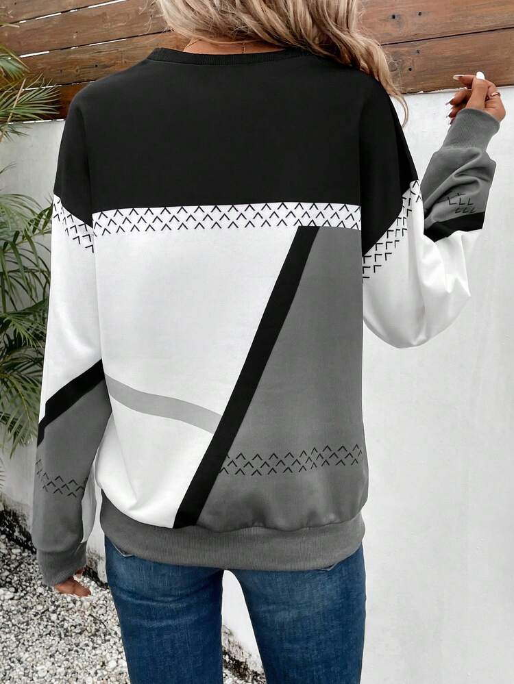 Abstract Casual Loose Crew Neck Sweatshirt