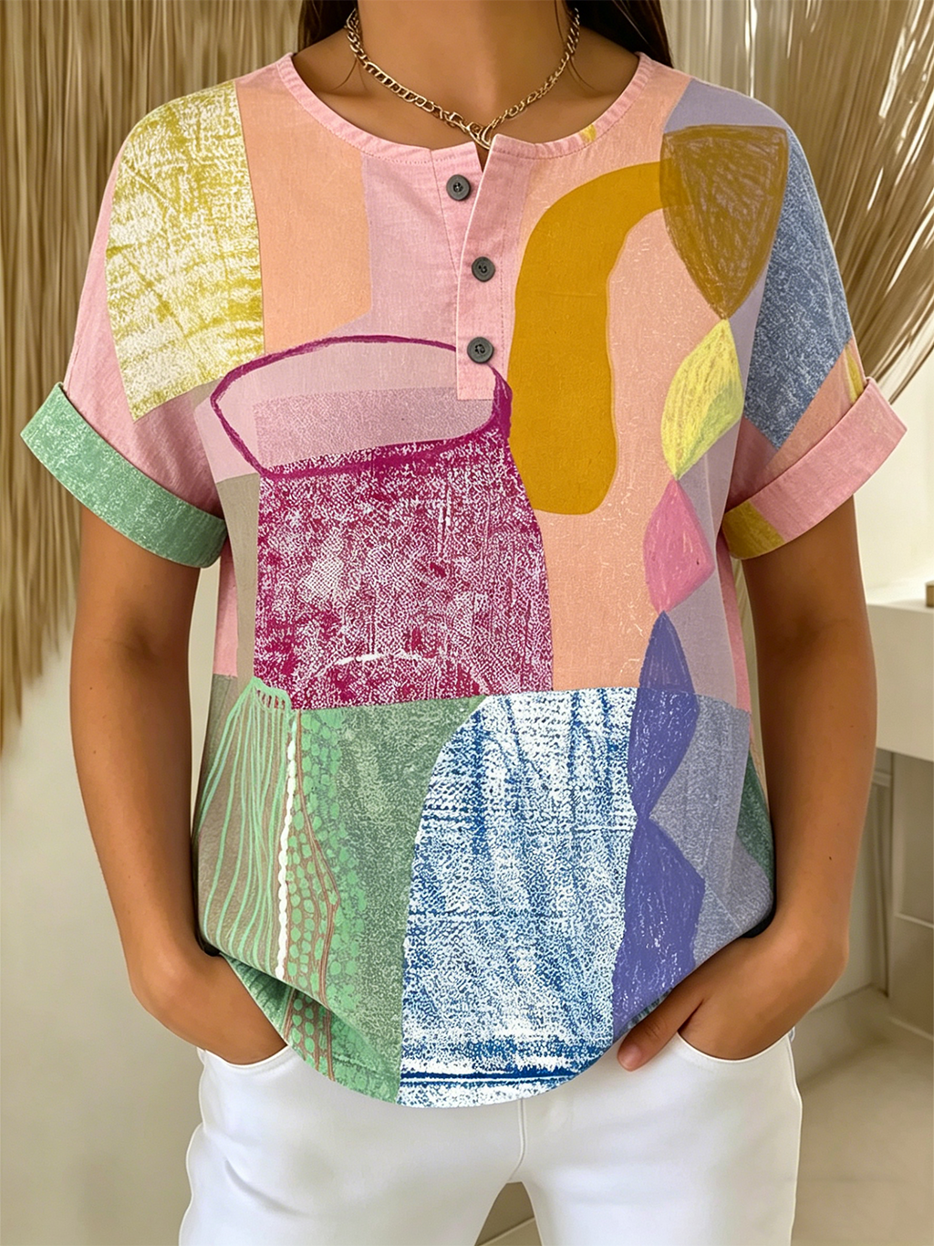 Loose Casual Geometric Others T-Shirt