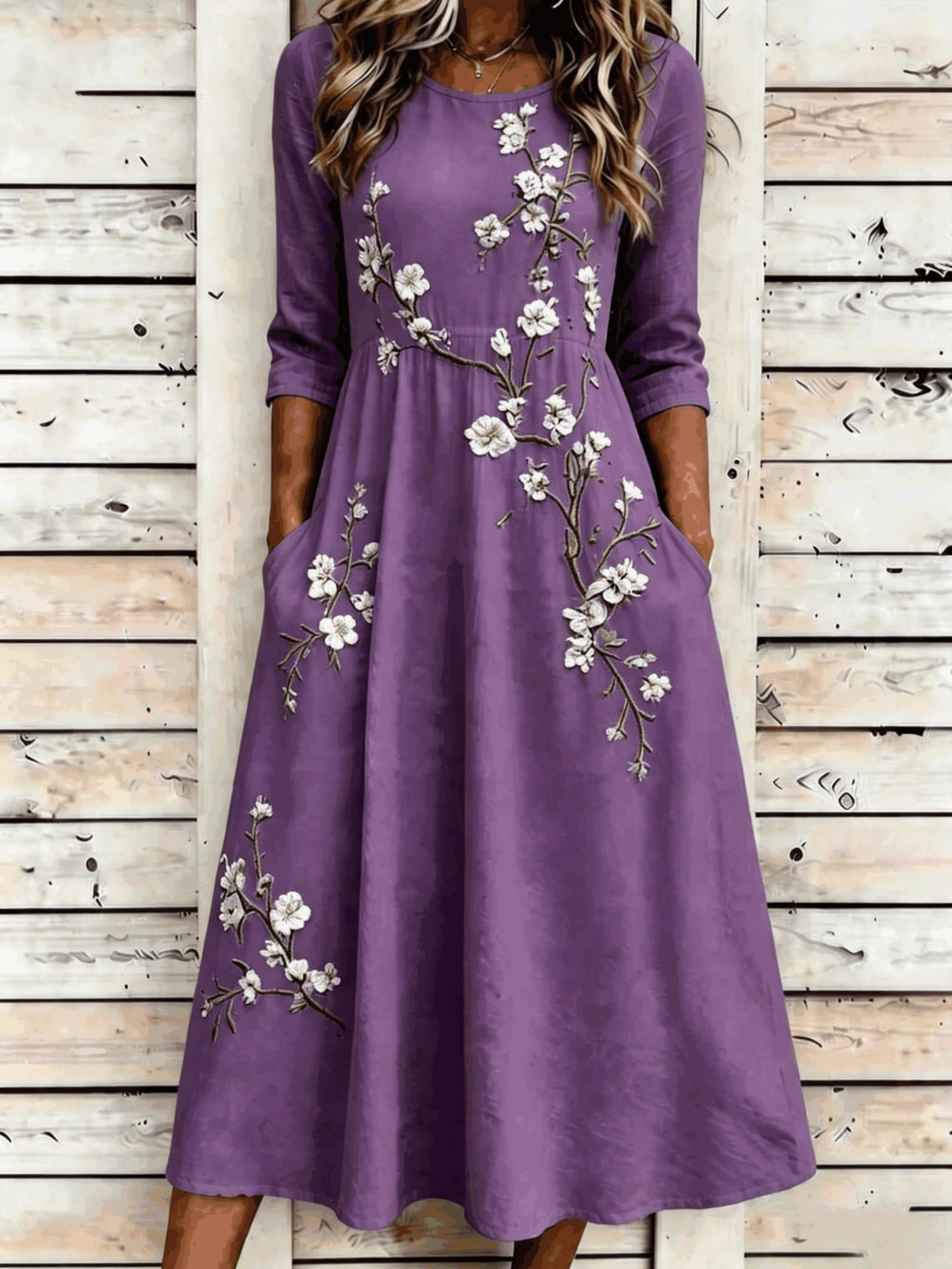 Green Floral Boho A-Line Midi Dress with Flattering Short Sleeves
