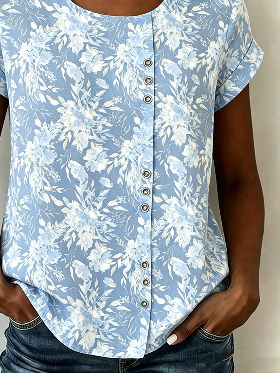 Linen Blend Casual Crew Neck Loose Shirt