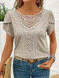 Women Lace Patchwork Short Sleeve Crew Neck Summer Going Out Casual T-Shirt