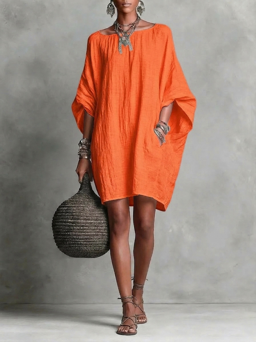 Casual Plain Boat Neck Mini Dress