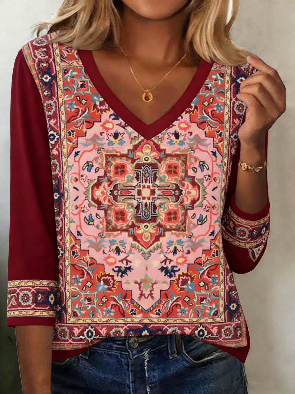 Casual Geometric Cotton-Blend T-Shirt