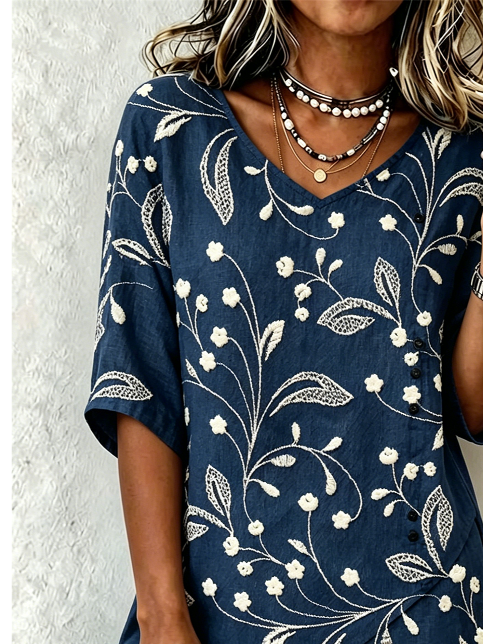 Botanical Pattern V Neck Elegant Loose Shirt