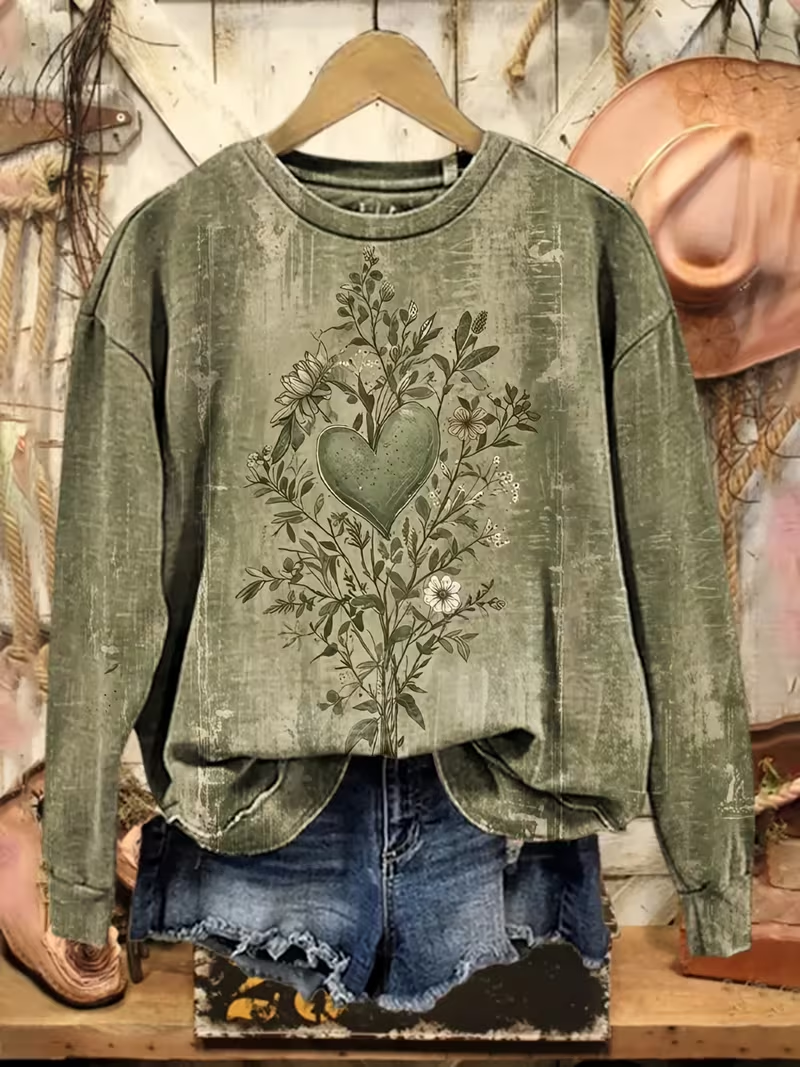 Printing Loose Casual Heart/Cordate Sweatshirt