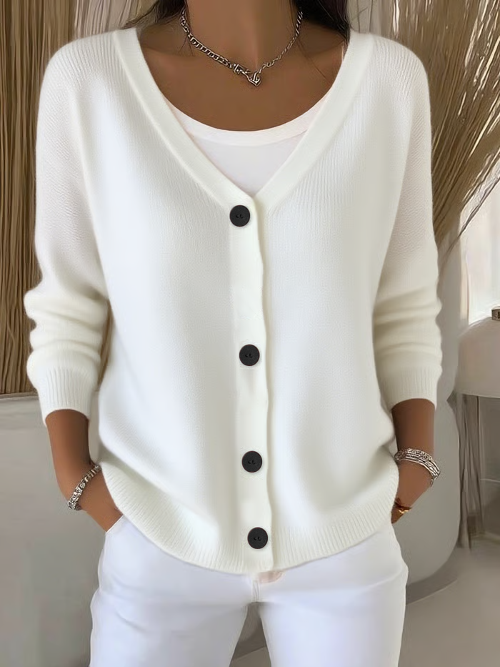 Women's Casual V-Neck Button Long Sleeve Cardigan