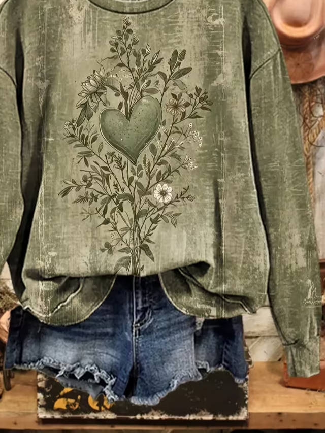 Printing Loose Casual Heart/Cordate Sweatshirt