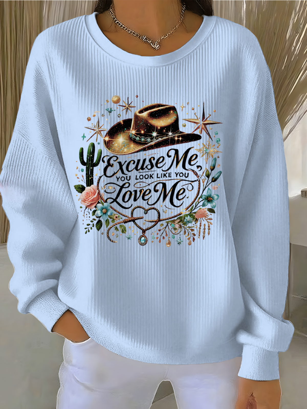 Cotton-Blend Letter Pattern Simple Sweatshirt