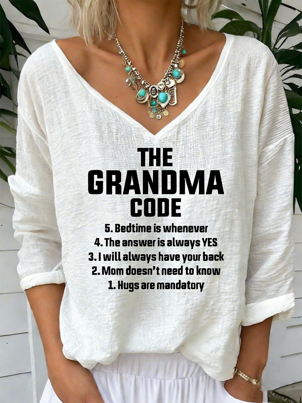 Cotton-Blend V Neck Letter Pattern Vintage T-Shirt