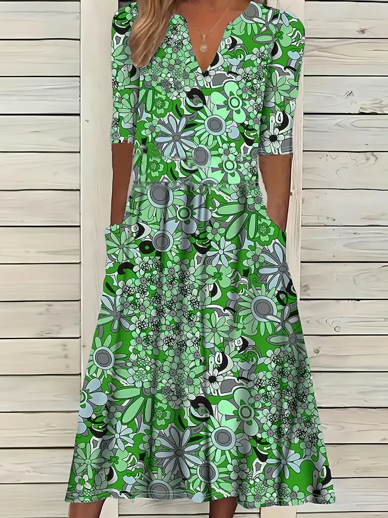 Women's Short Sleeve Summer Purple Floral Printing V Neck Daily Going Out Casual Maxi H-Line Fit & Flare Dress Dress