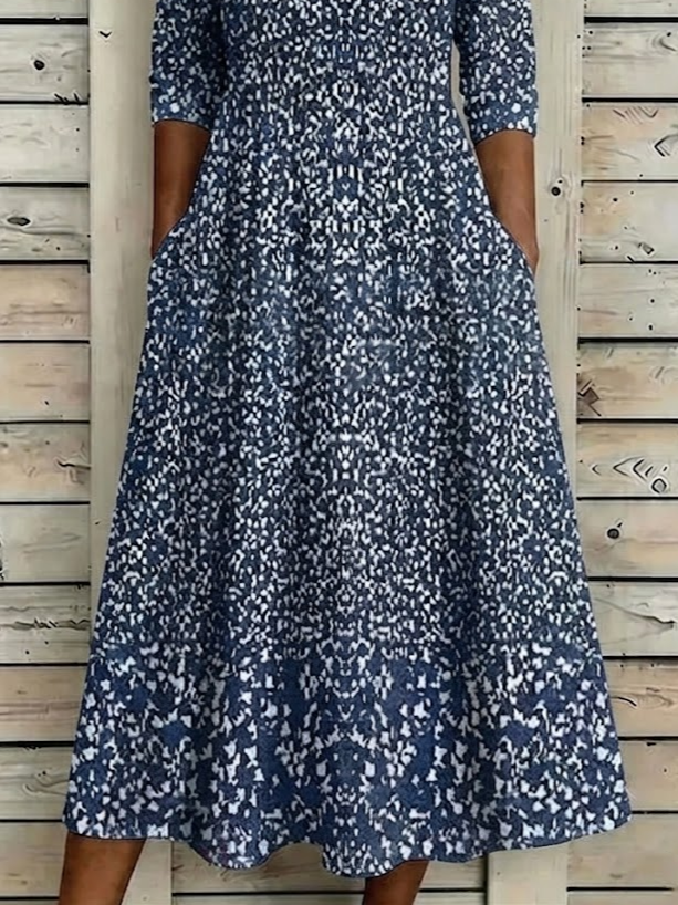 Women's Half Sleeve Summer Navyblue Abstract Printing Crew Neck Daily Going Out Casual Maxi H-Line Dress