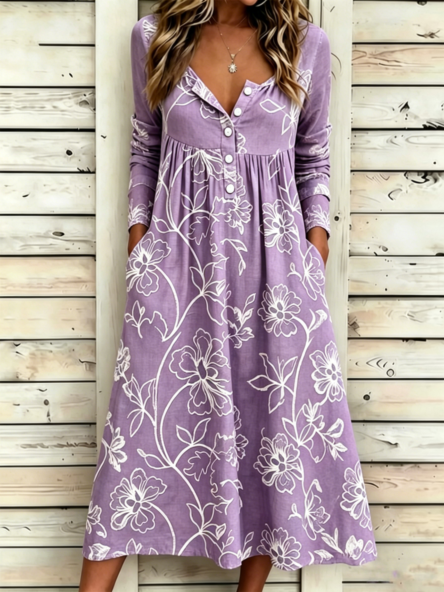 Floral Vintage Half Open Collar Dress With No