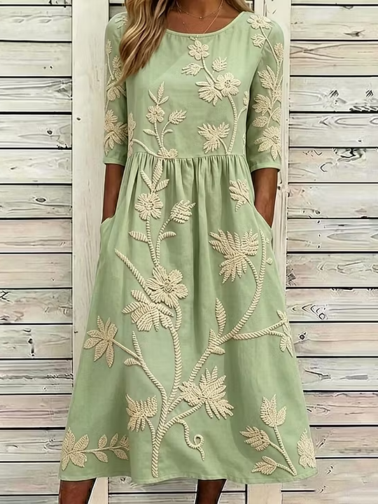 Women's Half Sleeve Summer Blue Floral Printing Crew Neck Daily Going Out Casual Maxi H-Line Dress