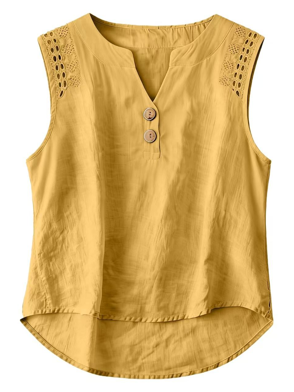Cotton Casual Plain Lace V Neck Blouse