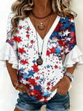 Women's V-Neck Multi-Layered Lace Design Shirt