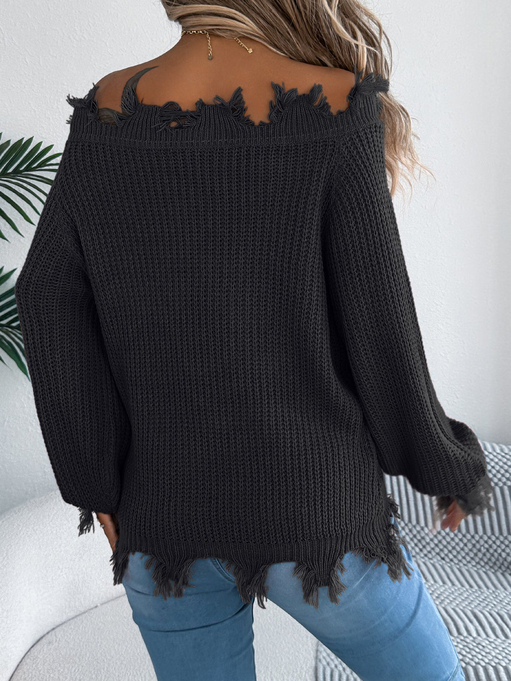 One Shoulder Plain Casual Sweater