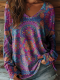 Women's Long Sleeve T-shirt Spring/Fall Purple Floral Printing Jersey V Neck Daily Going Out Casual Top