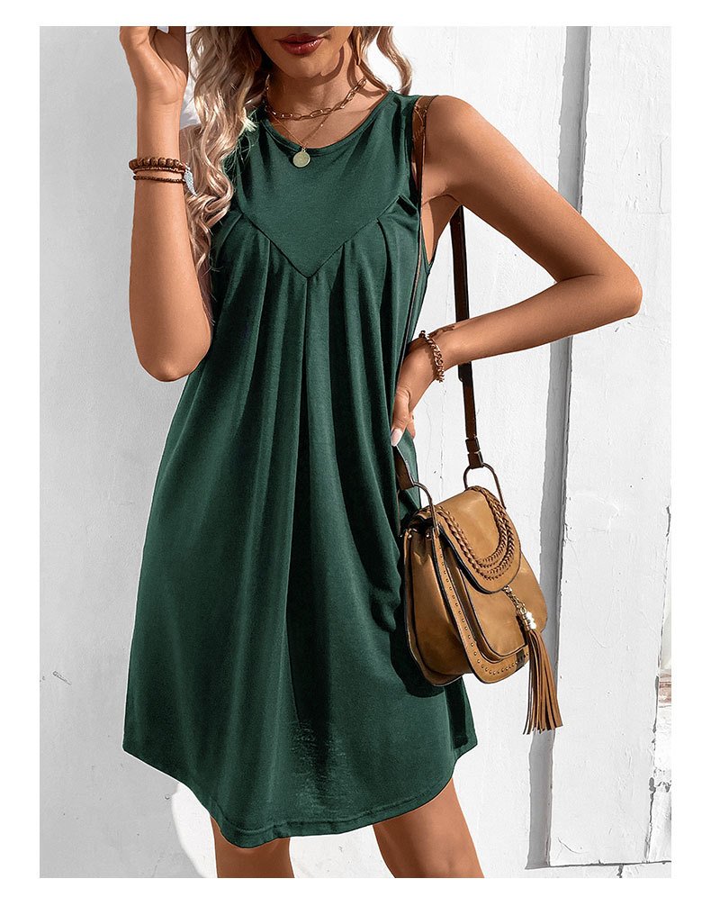 Plain Elegant Cotton-Blend Crew Neck Dress With No