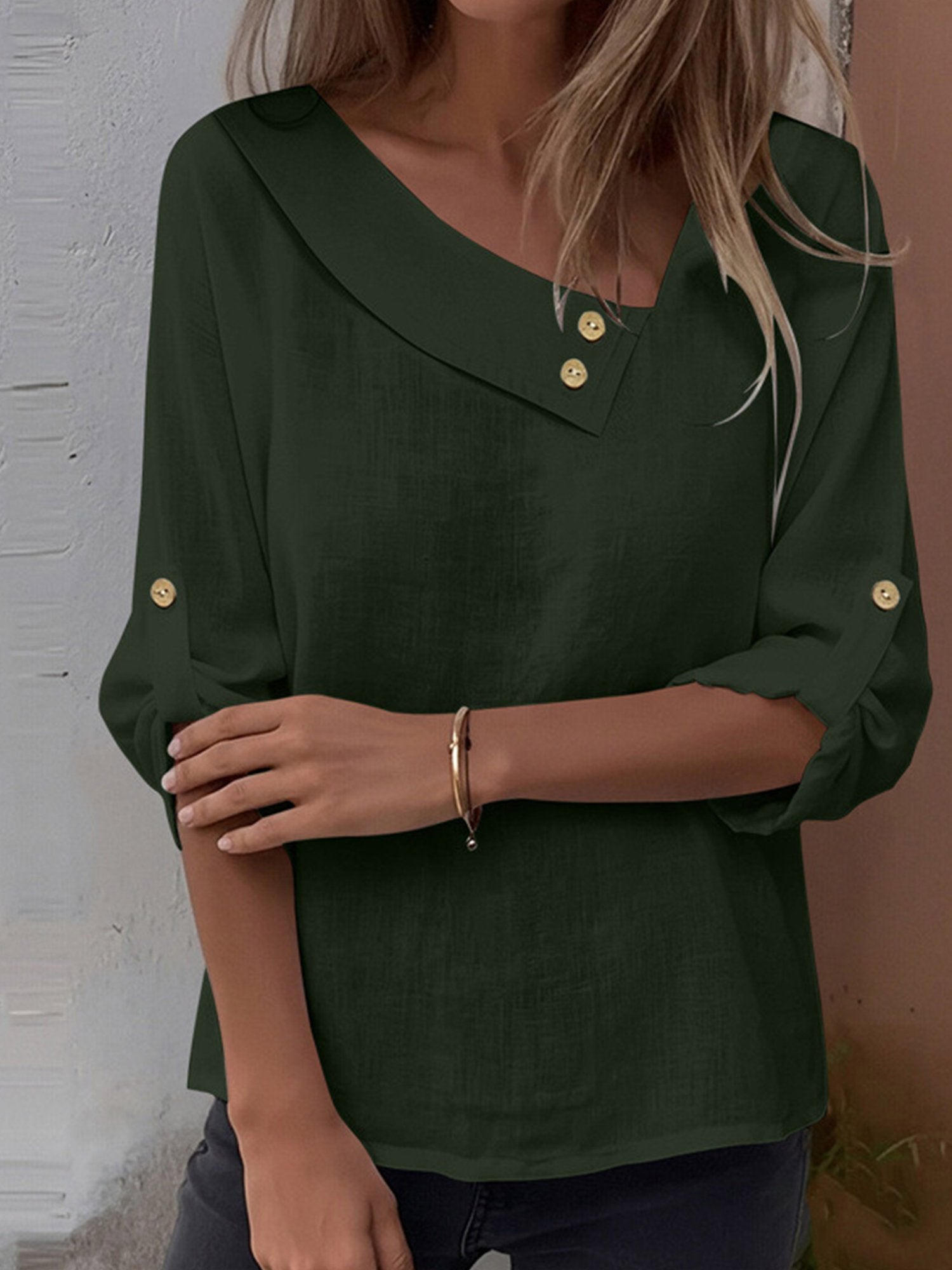 Cotton And Linen Casual Plain Asymmetrical Blouse