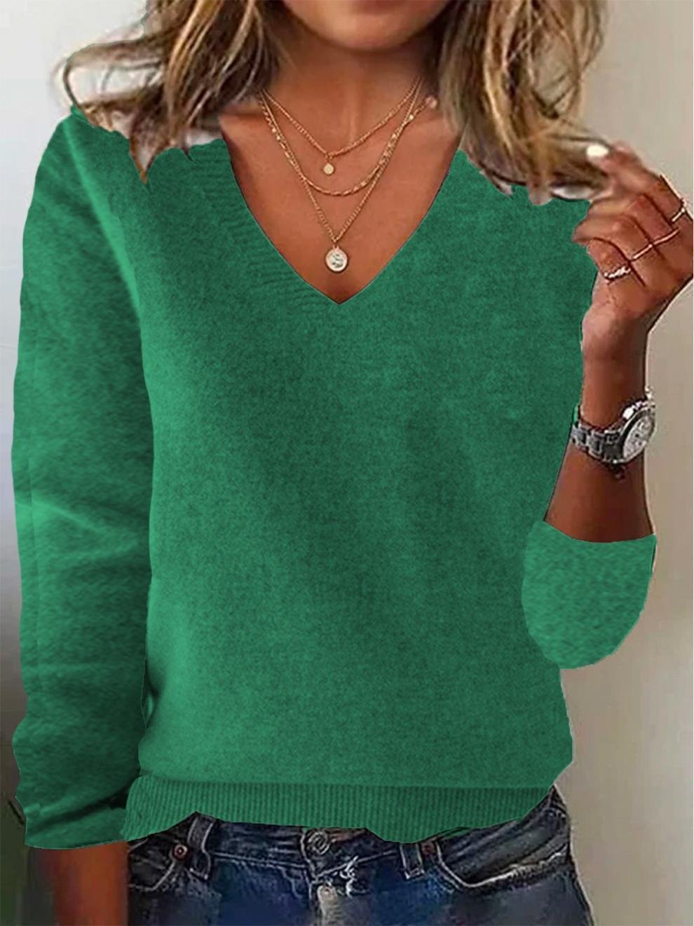 Wool-Blend Regular Fit Vintage Plain Sweater